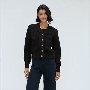 Everlane The Textured Cotton Cardigan in Black New Womens Sweater Knit